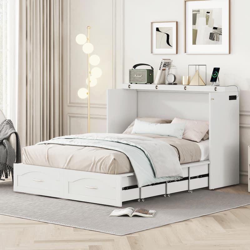 Murphy Bed Wall Bed with Drawer and a Set of Sockets & USB Ports