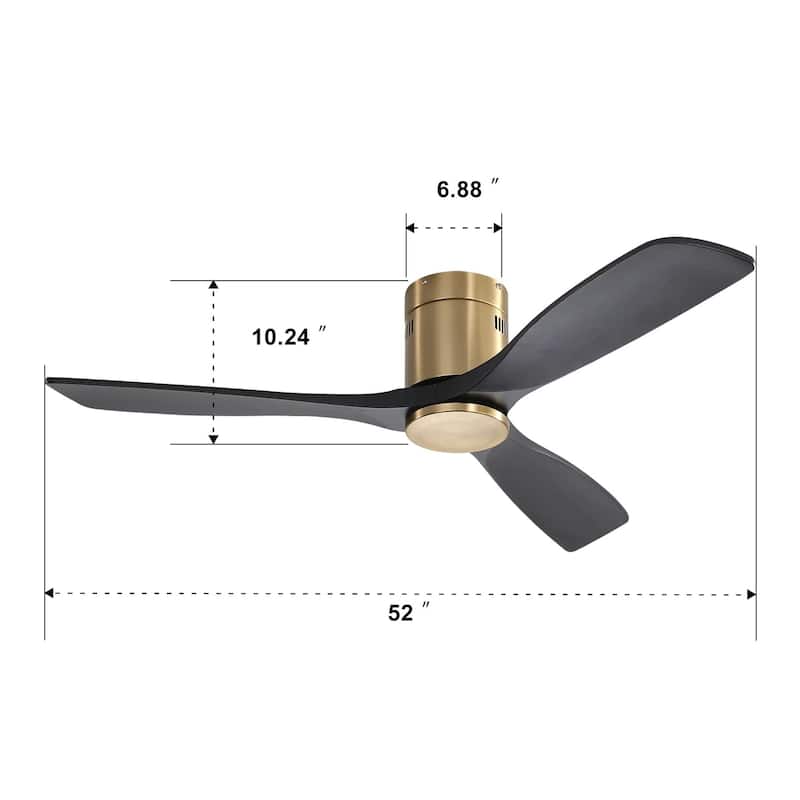 52 Inch Ceiling Fan Natural 3 Solid Wood Fan Blade Noiseless Reversible DC motor Remote Control For Living Room