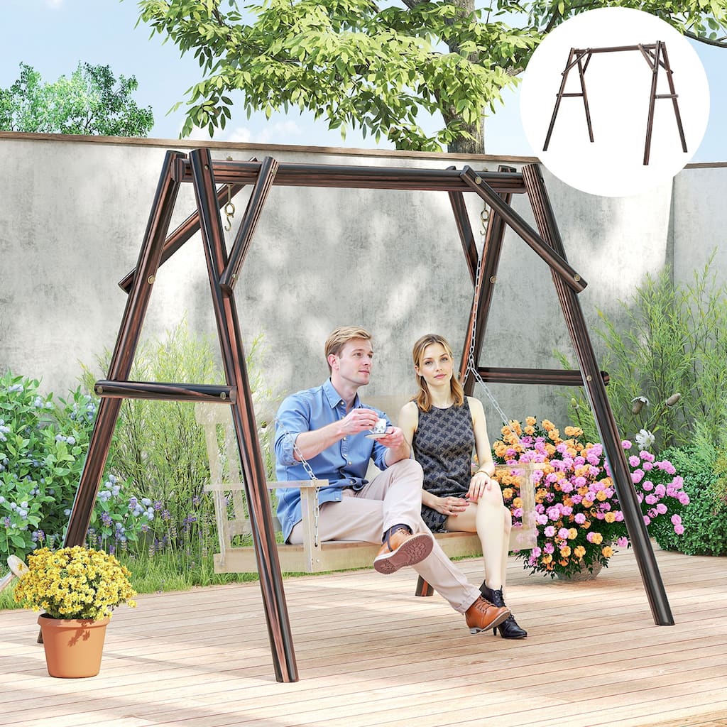 Outsunny 660 lbs Porch Swing Frame, Heavy Duty A-Frame Wooden Swing Stand for DIY Painting