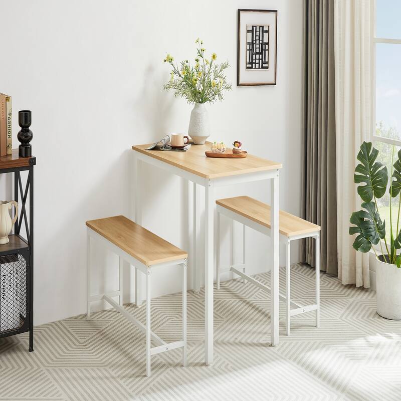 Dining Table Set, Bar Table with 2 Dining Benches