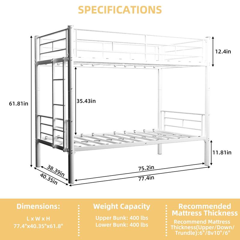 GDFStudio - Twin Over Twin Metal Convertible Bunk Bed Frame
