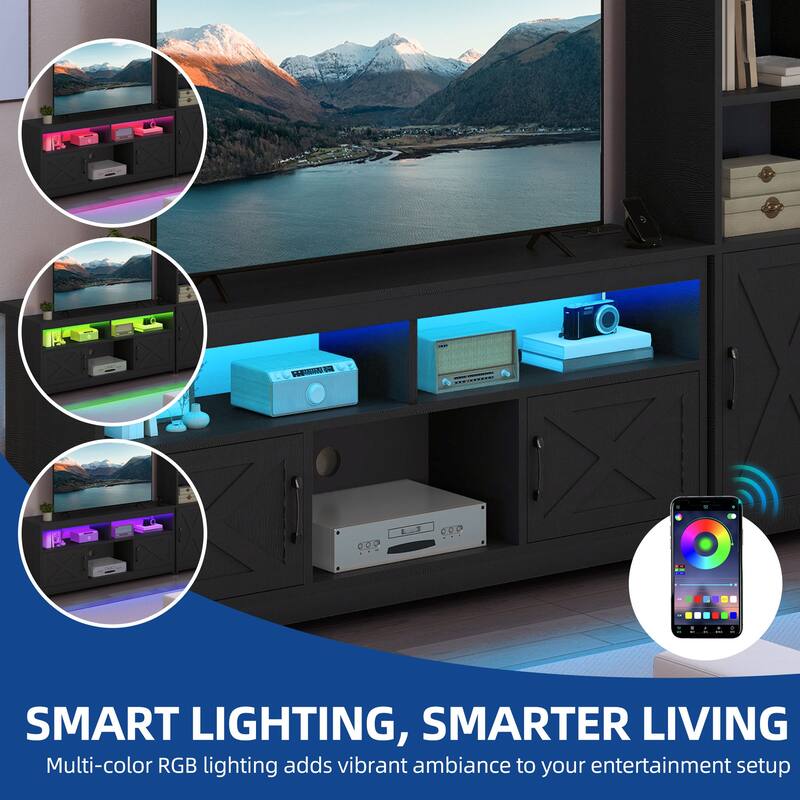 Moasis Farmhouse TV Stand with LED Lights & Power Hub