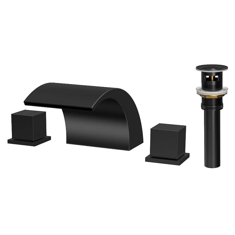 GRANDJOY Low Arc Waterfall Widespread Bathroom Sink Faucet