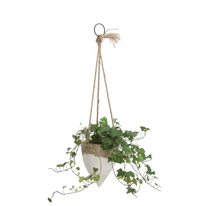 Terra-cotta Hanging Planter on Jute Rope - White