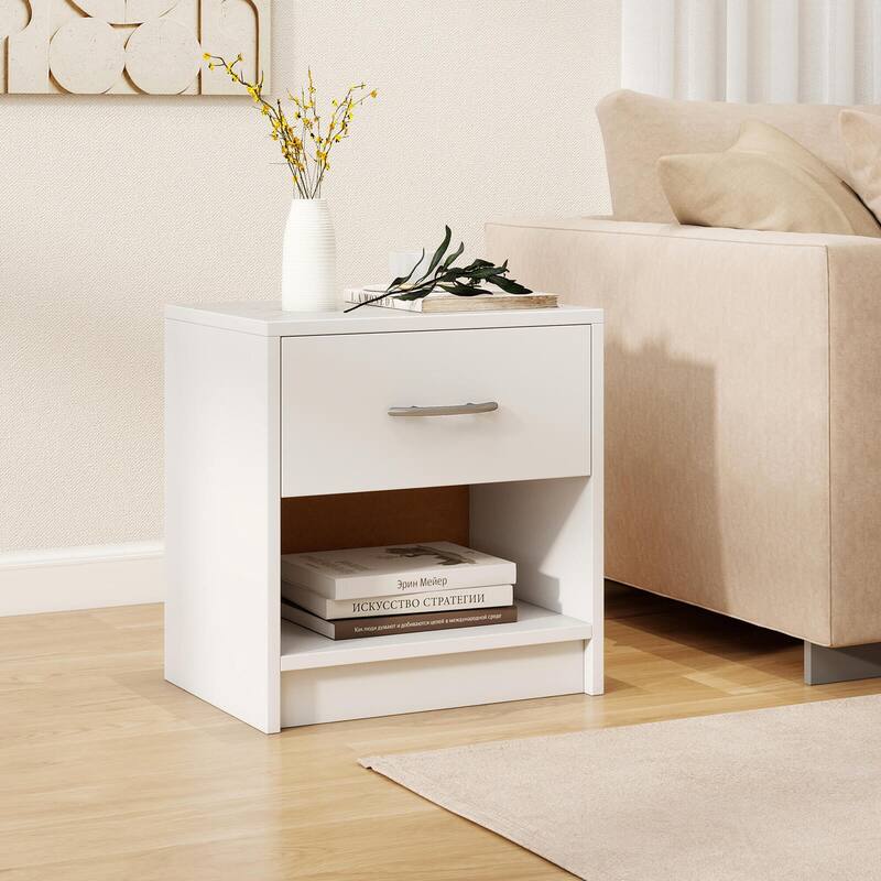 Costway Modern Nightstand Bedside Table with Drawer Open Storage Shelf