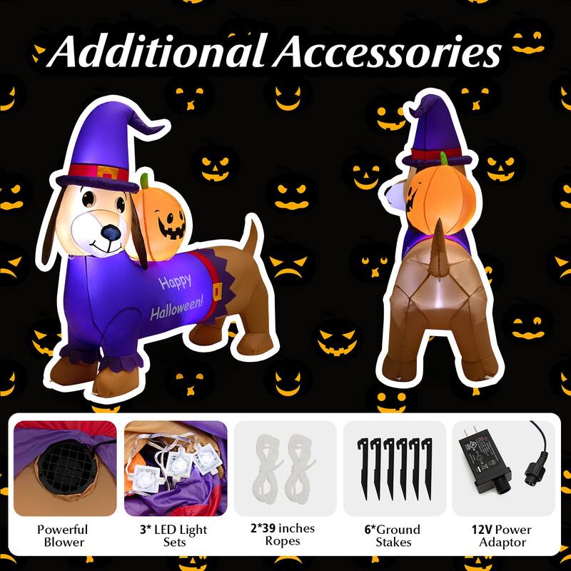 Gymax 5FT Inflatable Halloween Dachshund Dog & Ghost Pumpkin Holiday