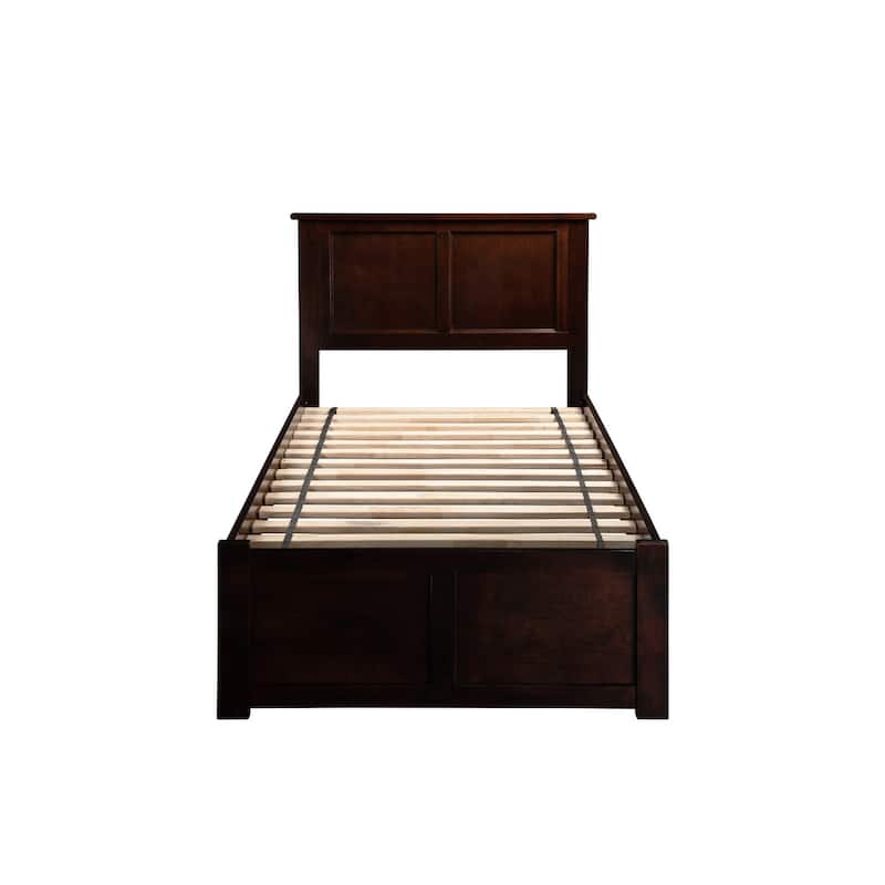Twin Size Platform Bed with Trundle - Espresso Finish, Modern Design, Space Saving Furniture