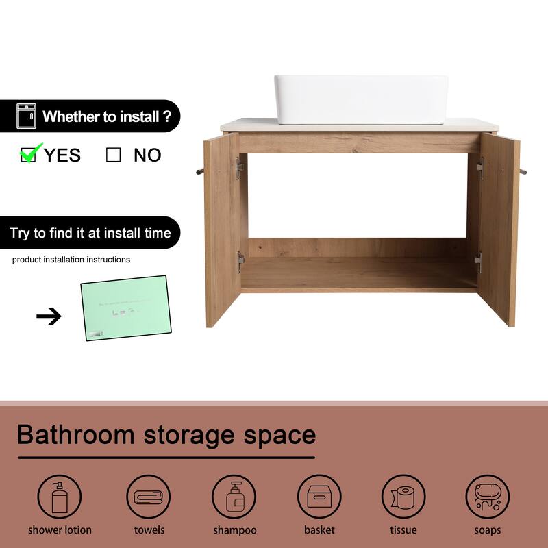 BNK 24"/30" Single Sink Bathroom Vanity with Soft Close Door, Modern Floating Vanity