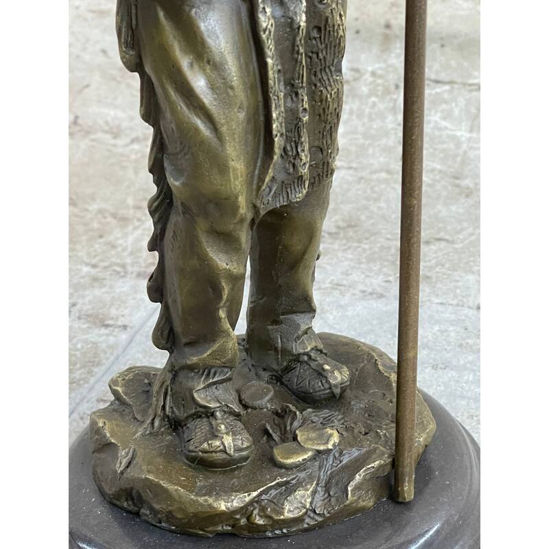 Native American Warrior And Eagle Sculpture Signed Original M. Lopez Bronze