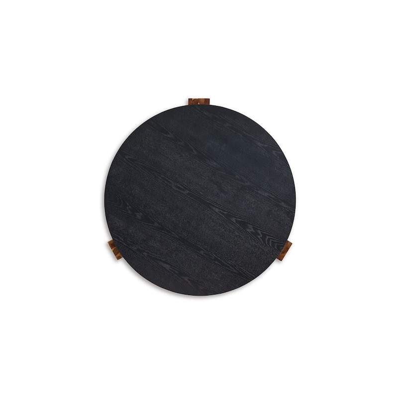 Moy 2pc Coffee and End Table Set, Round Black Textured Top, Solid Wood