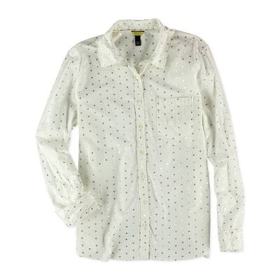 Aeropostale Womens Gold Dot Button Up Shirt, Off-White, Small
