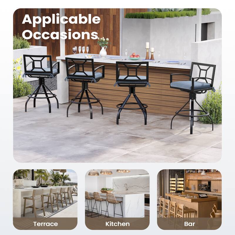 Outdoor Indoor Patio Aluminum Armrest Swivel Bar Stools with Sunbrella Fabric Cushion