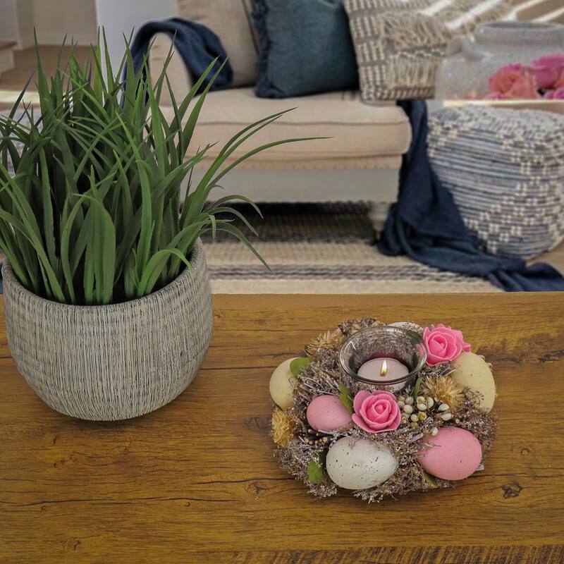 National Tree Company 7 in. Floral and Eggs Single Candleholder Centerpiece - 7 in