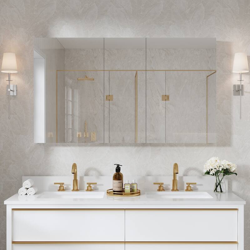 52"W X 30'H Bathroom Recessed or Surface Wall Mount Medicine Cabinet With Adjustable Glass Shelves - 2030L-1230L-2030L