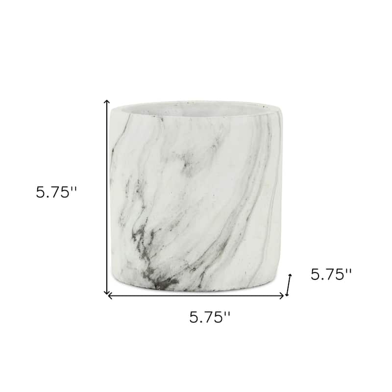 HomeRoots 6" White and Gray Marbleized Ceramic Indoor Outdoor Round Pot Planter