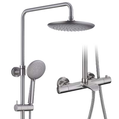 5-Spray Patterns Wall Mount Tub and Thermostatic Rain Shower Faucet with Handheld Shower Head Combo - 9.5" x 9.5"
