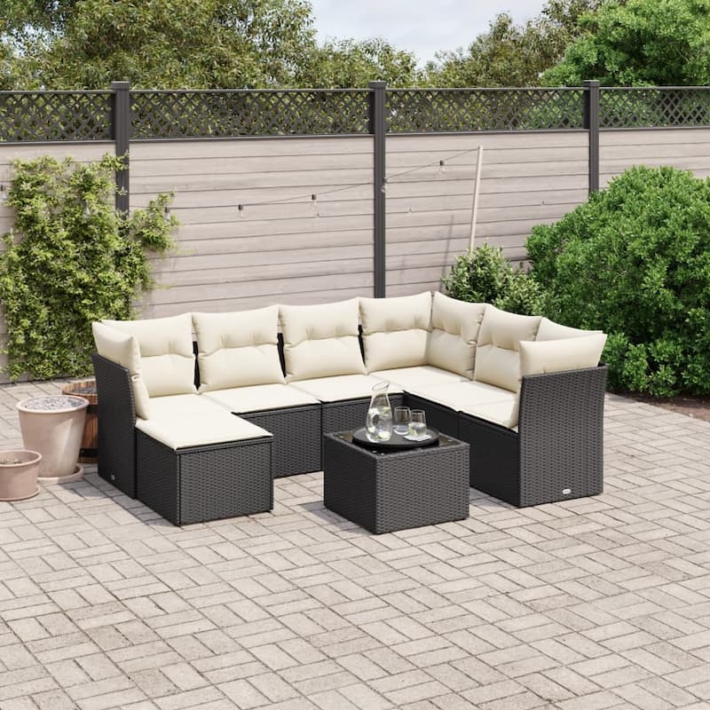 vidaXL Garden Sofa Set - Black and cream 8 Piece Modular Set