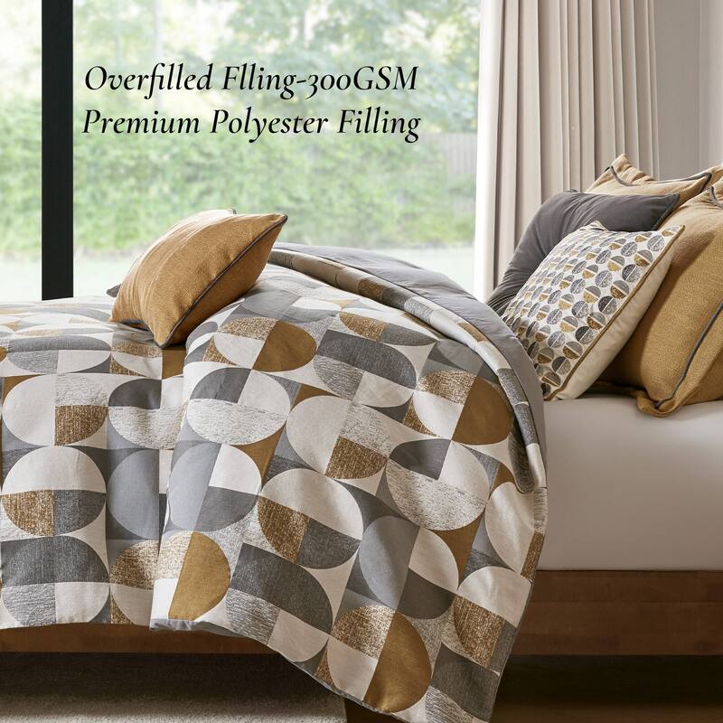 8 PCS Queen Jacquard Oversized Duvet Style Comforter Set Gold