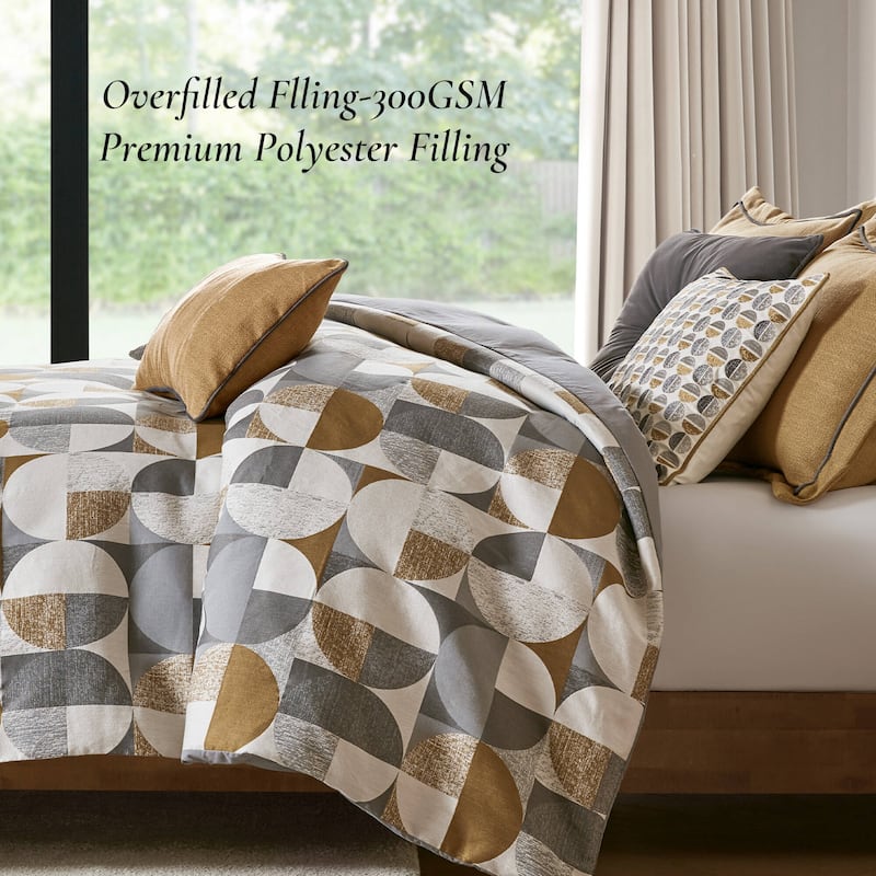 9 PCS King Jacquard Oversized Duvet Style Comforter Set Gold