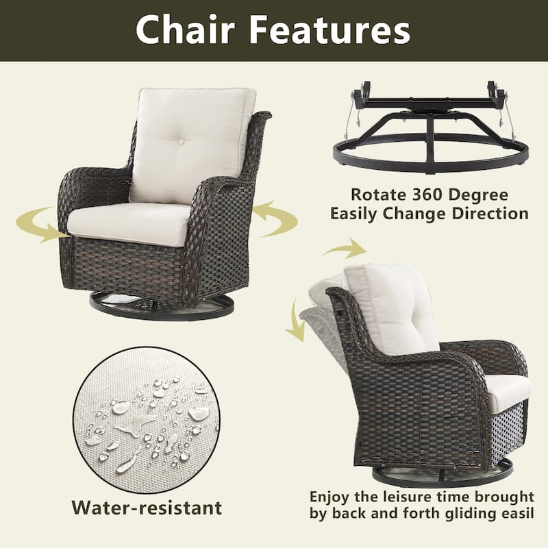 Pocassy Patio Fire Pit Table with Swivel Chair Side Table