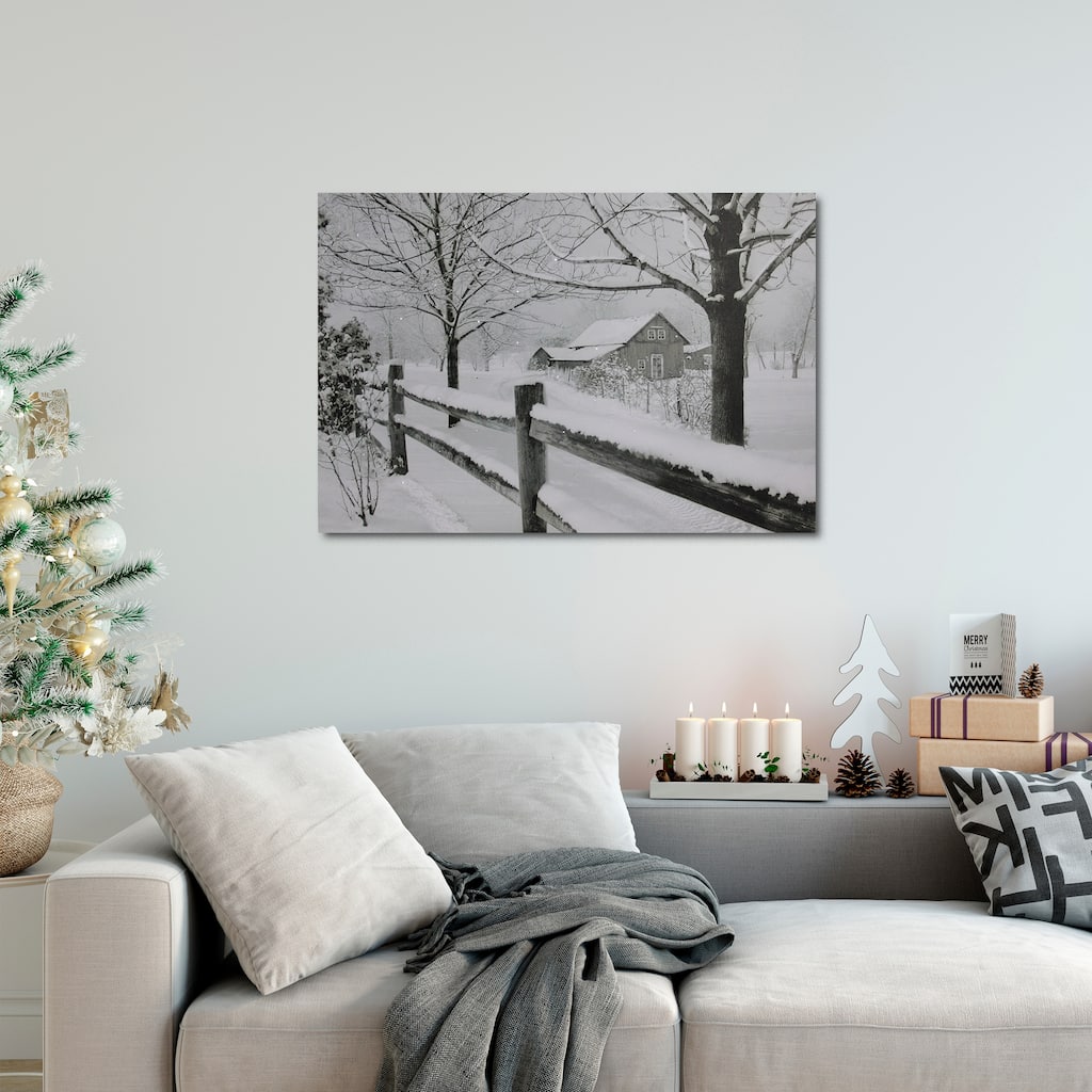 Large Fiber Optic Lighted Snowy Winter Cabin Canvas Art 23.5" x 15.5"
