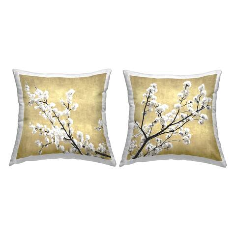 Stupell Industries White Cherry Blossom Branches Neutral Tan Decorative Printed Throw Pillows by Kate Bennett (Set of 2)