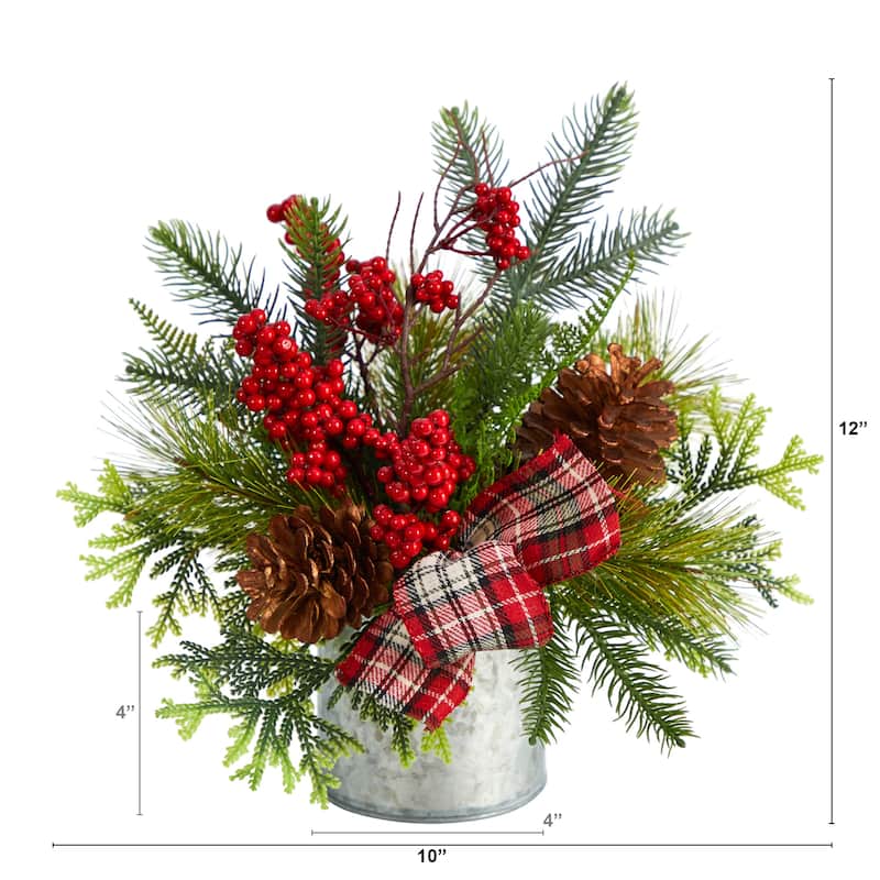 12” Pine Cones and Berries Artificial Christmas Arrangement in Decorative Vase