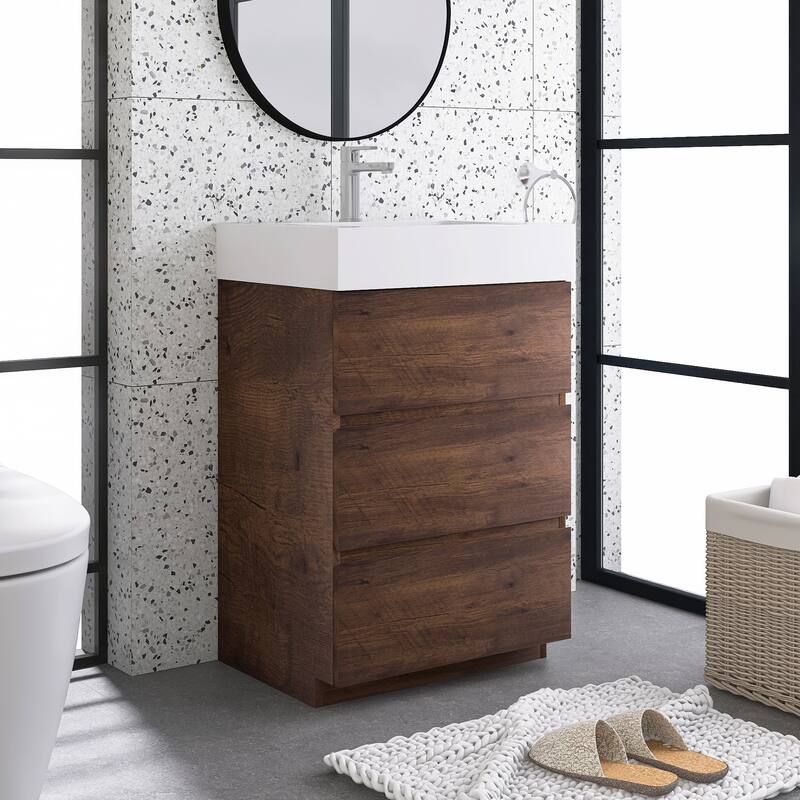 Freestanding Bathroom Vanity with White Solid Surface Top