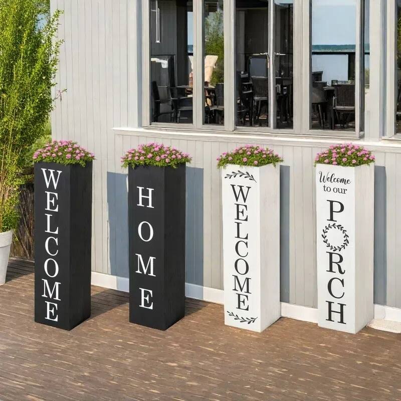 30"H Wooden Welcome Porch Sign Rustic Double Sided Box-shaped "WELCOME, Home" Planter for Front Porch Decor by Glitzhome