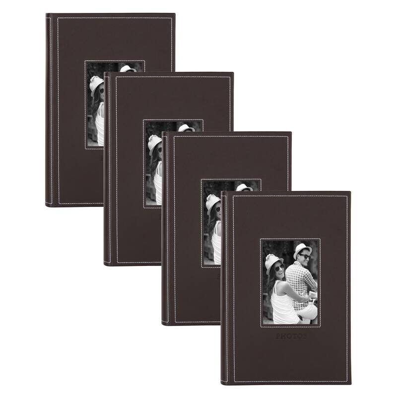 DesignOvation Debossed Black Faux Leather Photo Album (Pack of 4)