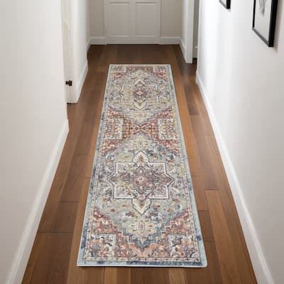 Hoga Power Loomed Distressed Abstract Floral Traditional Stain Resistant Area Rug By HomeRoots - 90' X '26' X '0.5