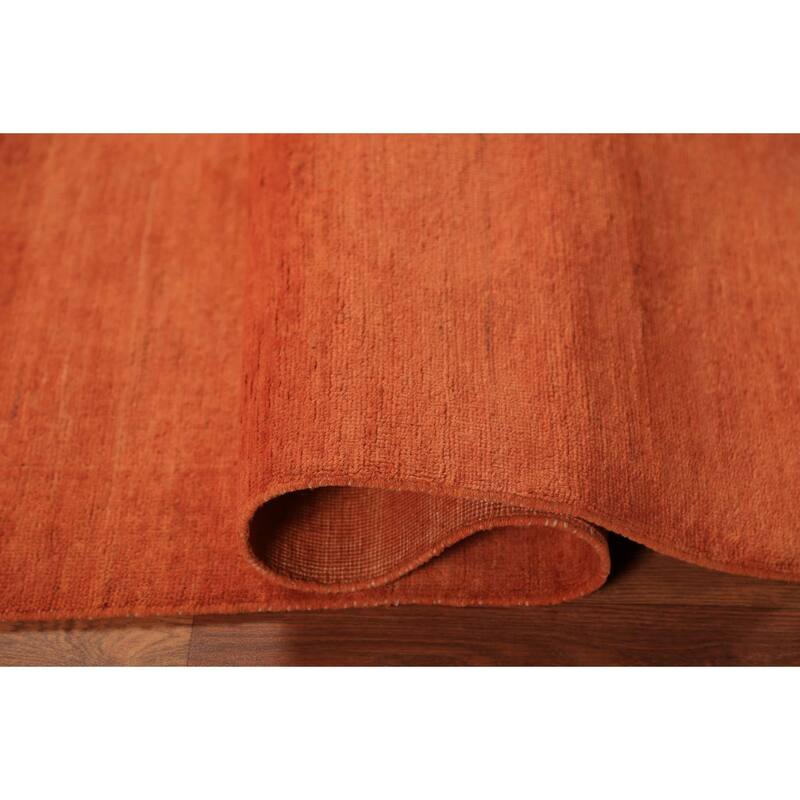 Gabbeh Modern Oriental Rug Handmade Orange Solid Wool Carpet - 5'1" x 6'2"