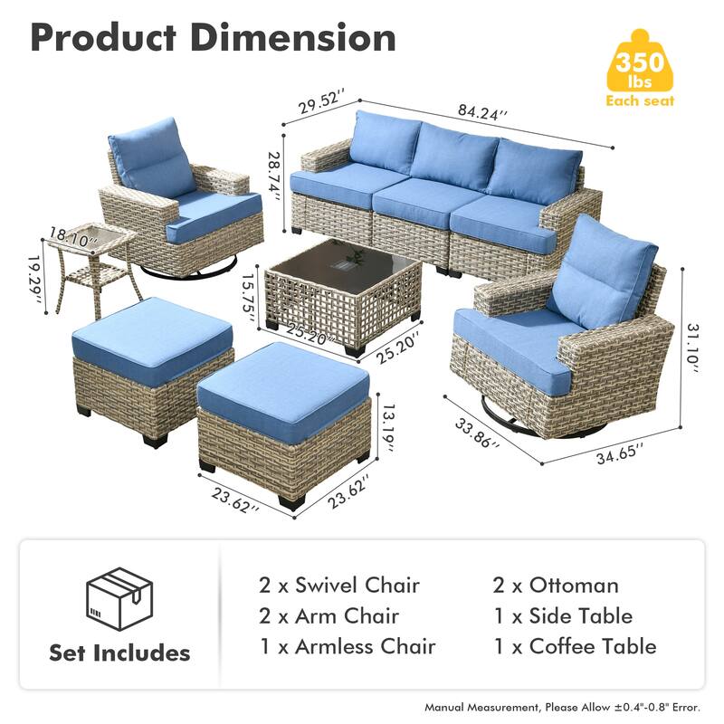 XIZZI 9-piece Outdoor Patio Wicker Furniture Swivel Chair Set