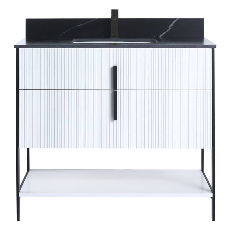 Fine Fixtures Serenity Modern Bathroom Vanity with Black Sintered Stone Top