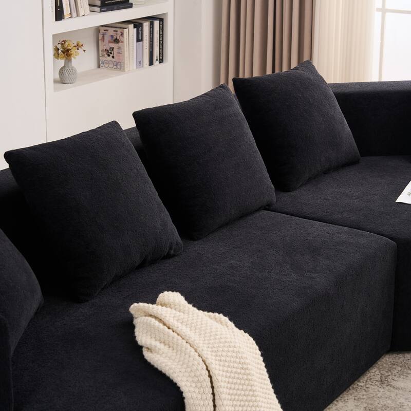 129.5" Chenille Memory Foam Sectional Sofa with Deep Seat, No Installation Required, and Quick Rebound Foam