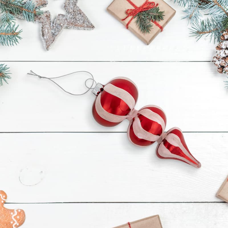5.5" Shiny Red Frosted Striped Candy Cane Finial Christmas Ornament