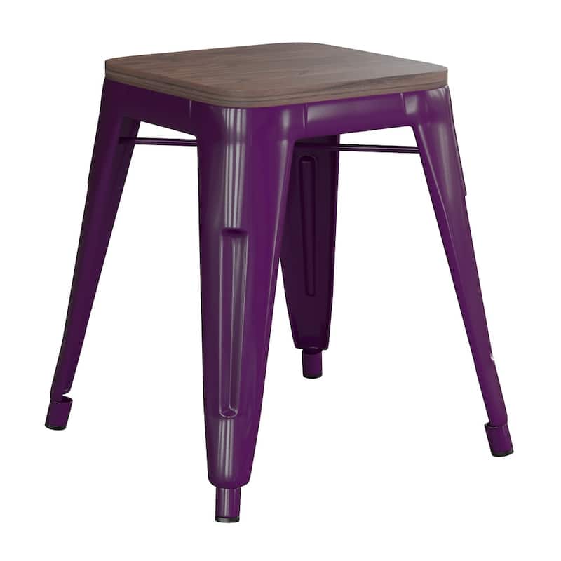 Set of 4 18" Table Height Indoor Stackable Metal Stool with Wood Seat