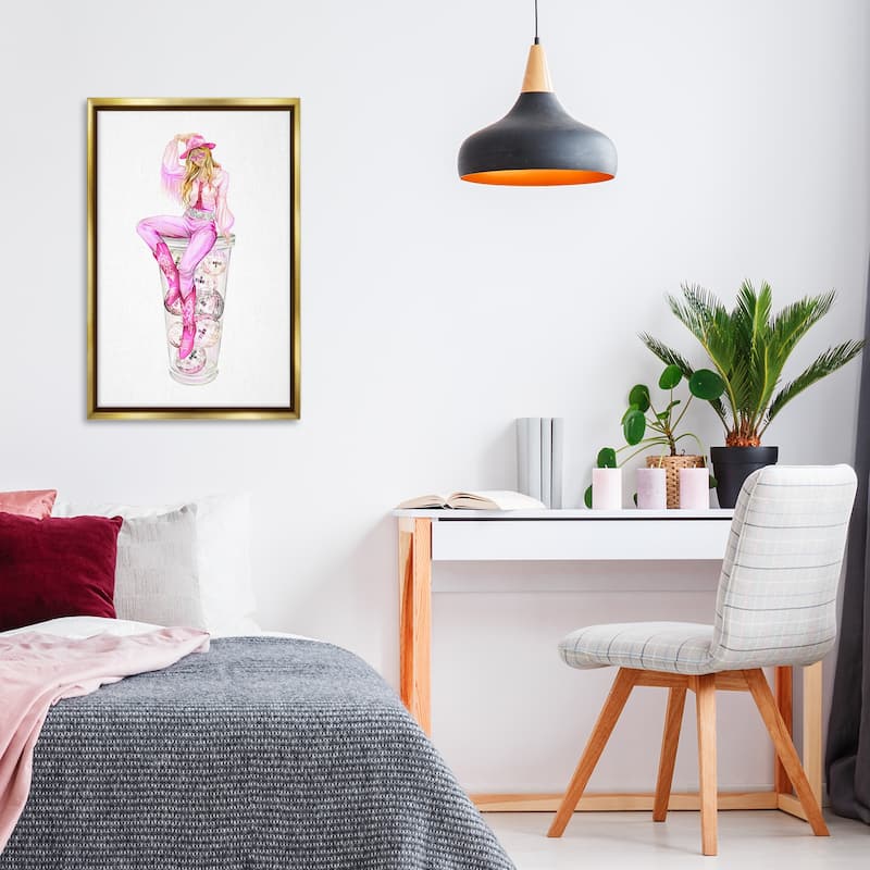 Stupell Trendy Cowgirl & Disco Balls Framed Floater Canvas Wall Art Design By Ziwei Li