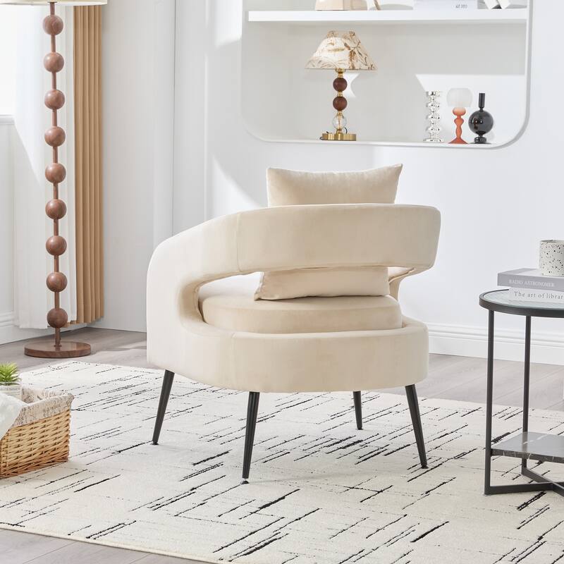 Modern Velvet Open Back Accent Chair Barrel Dining Chair Metal Legs Charcoal Living Room