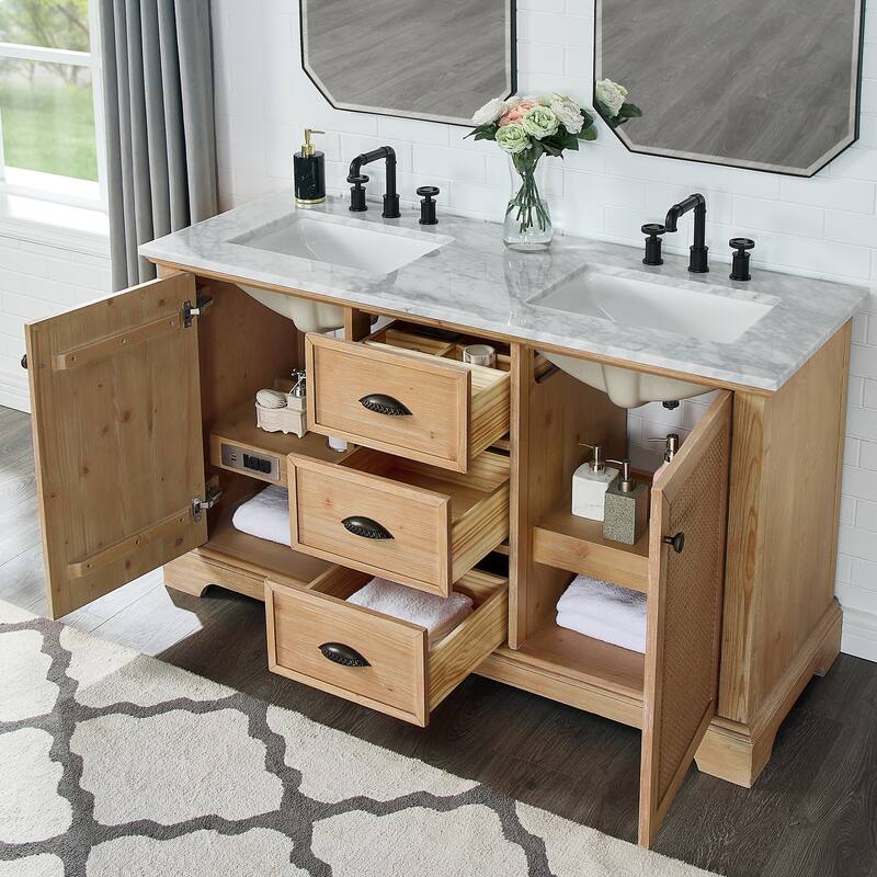 Hervas Bath Vanity with Natural Marble Top and Mirror