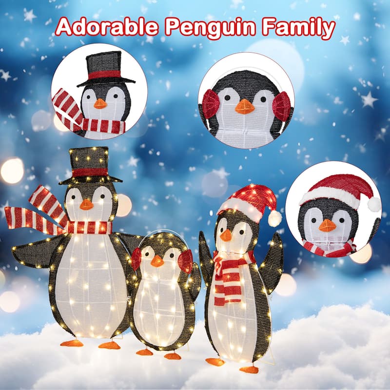Gymax Lighted Christmas Penguins Set of 3 Christmas Penguin - Multi-colors - See Details