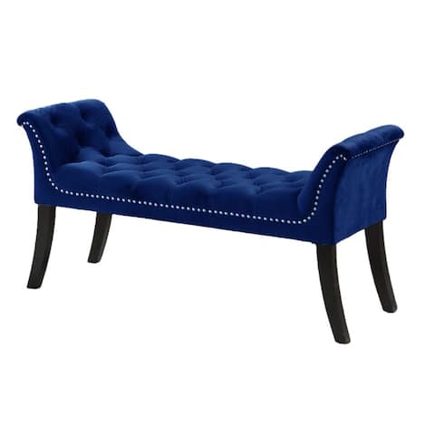 Imperial Tufted Bench With Armrest (Navy Blue)