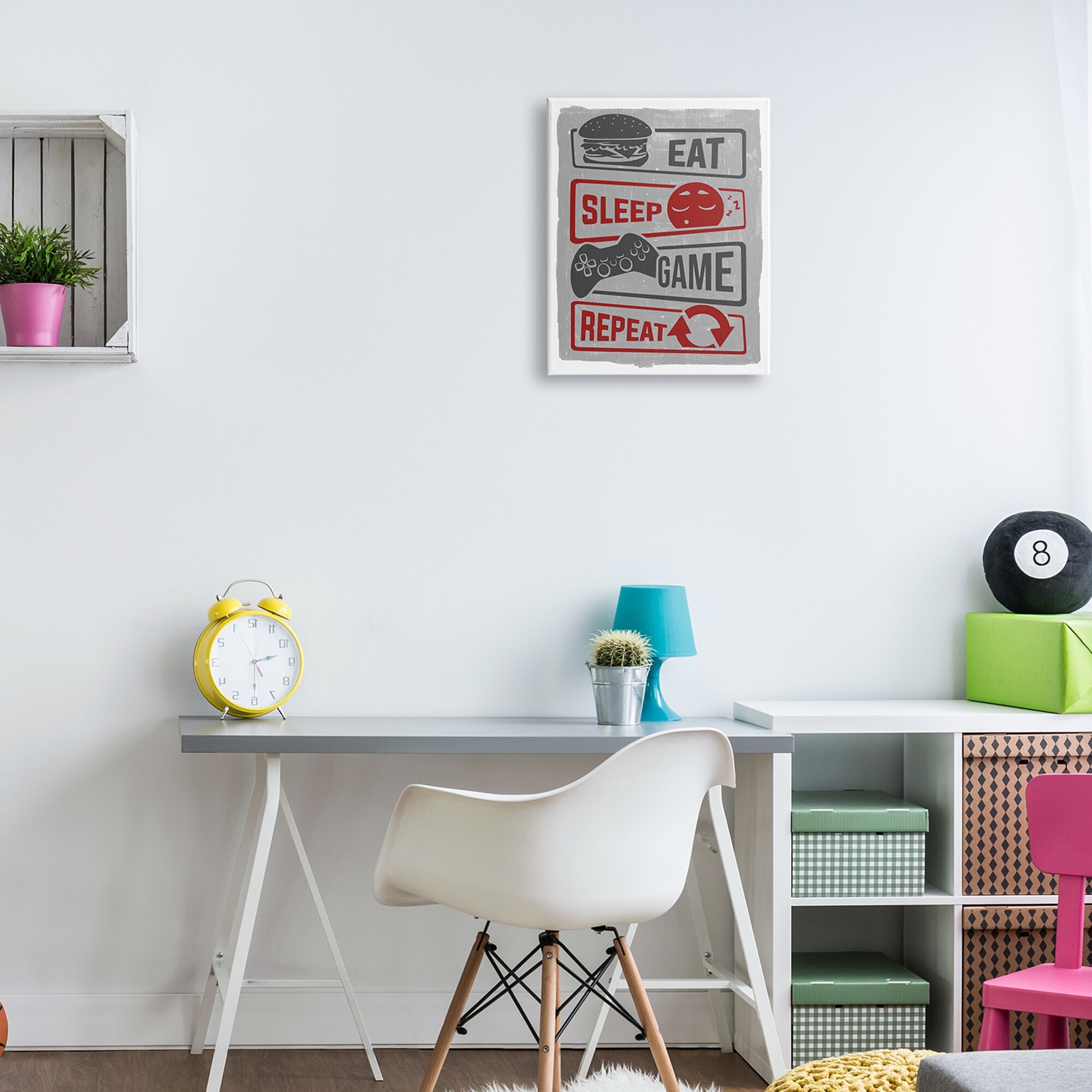 Stupell Eat Sleep Game Repeat Quote Saying Vintage Sign Canvas Wall Art-image