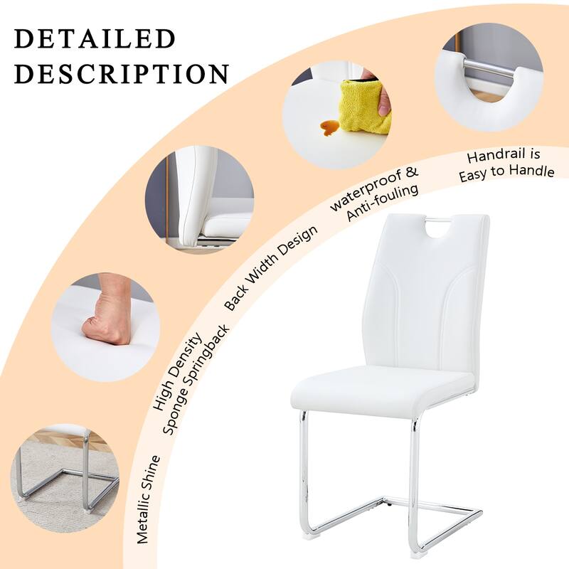 Modern 6 Piece PU Kitchen Dining Chairs with Cushions, Silver Metal Legs, Backrest for Dining Room Kitchen Living Room Bedroom