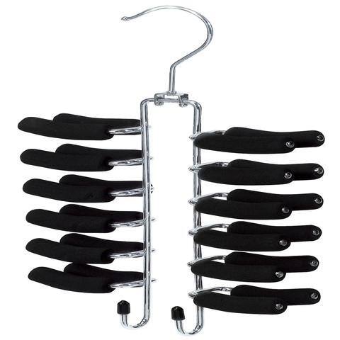 Closet Spice Chrome Tie Hanger for 24 Ties with 2 Belt Hooks, 360º Chrome Swivel Hooks - Black - Set of 2