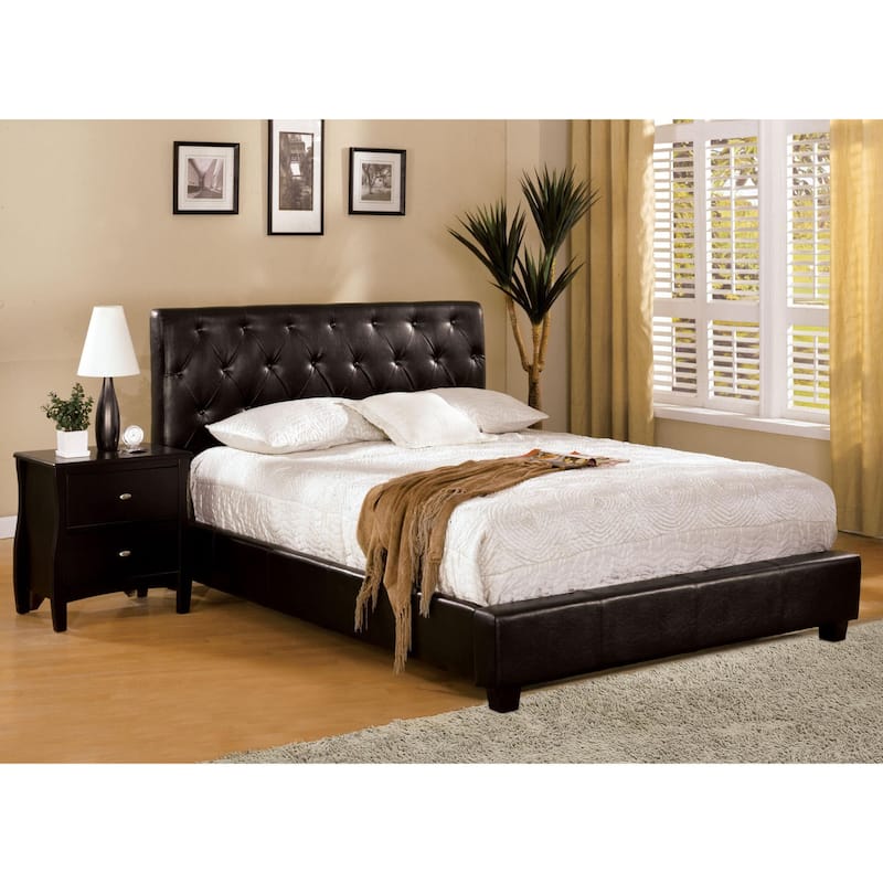Bai Modern Espresso Faux Leather Upholstered Tufted Platform Bed by Furniture of America