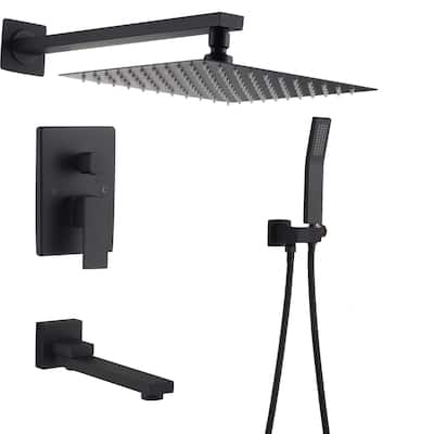 Shower Faucets Sets Complete Matte Black Shower System 10 Inches Rain Shower Head with Handheld Shower Valve
