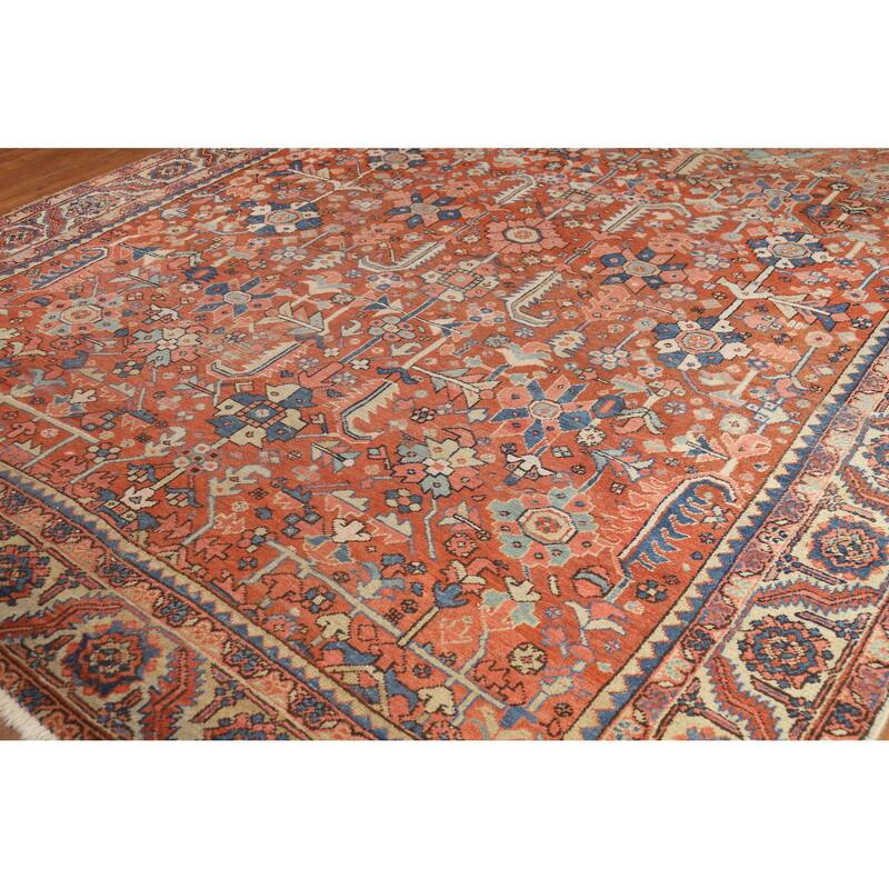 Hand Knotted Oriental 100% Wool Carpet Traditional Geometric Oranges & Rust Heriz (serapi) Area Rug - 11' 10'' X 9' 5''