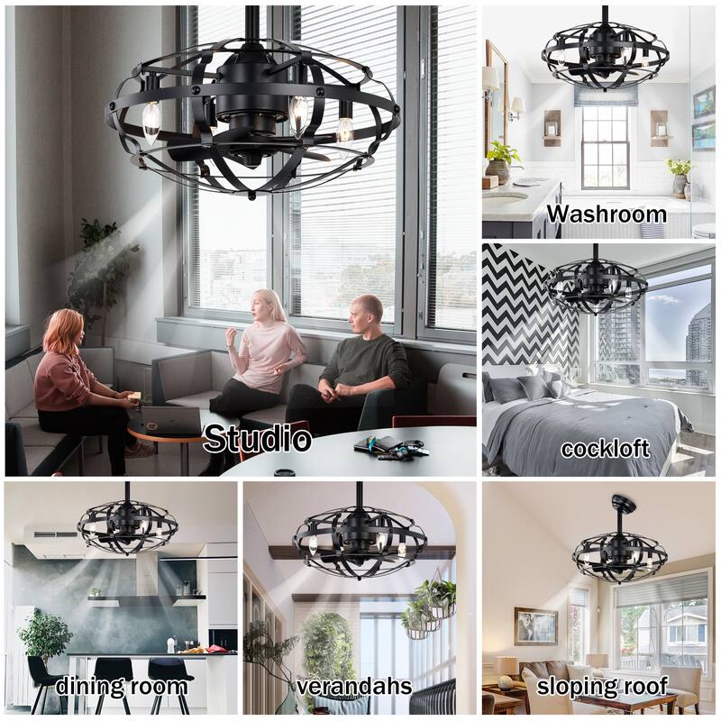 Enclosed Ceiling Fan Light with Reversible Motor and Remote Control, Adjustable 3 Speed Settings for Bedroom and Living Room