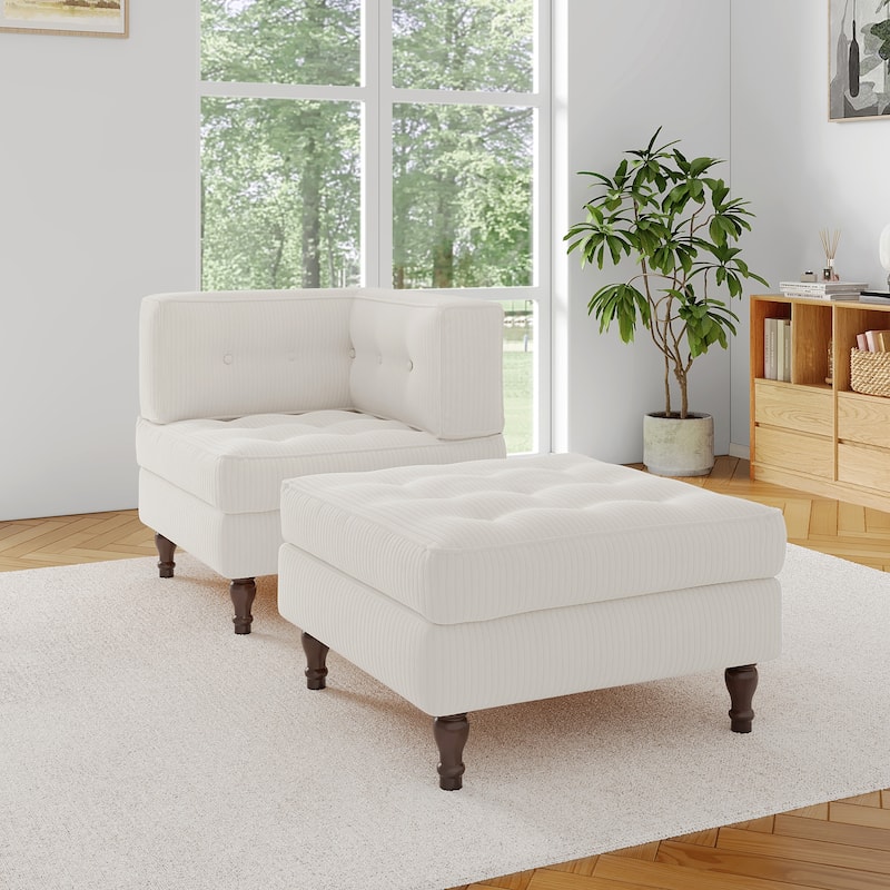 Corduroy L-shape Modular Corner Sectional Sofa with Reversible Storage Ottoman - Beige